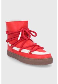 Inuikii - Śniegowce skórzane. Nosek buta: okrągły. Zapięcie: sznurówki. Kolor: czerwony. Materiał: skóra