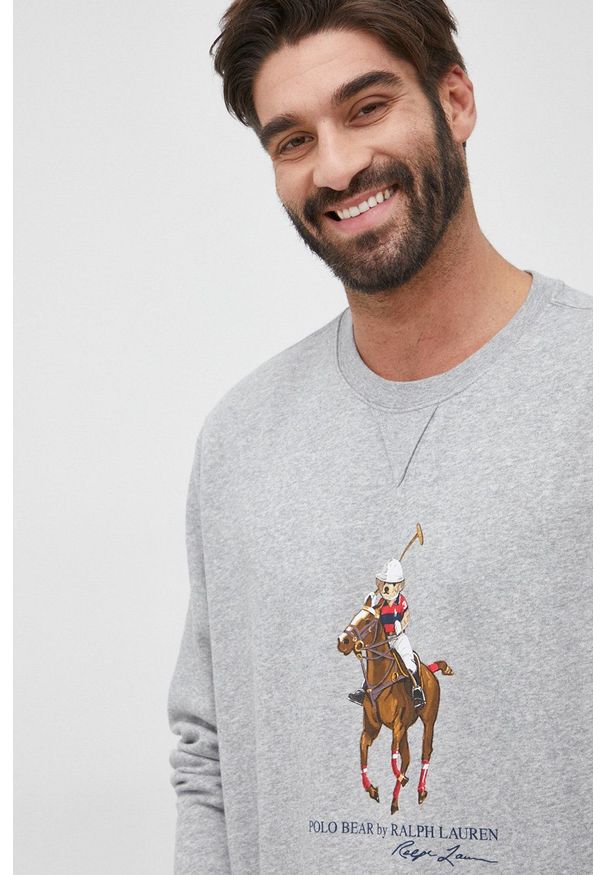 Polo Ralph Lauren bluza męska kolor szary z nadrukiem. Typ kołnierza: polo. Kolor: szary. Wzór: nadruk