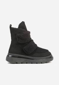 Born2be - Czarne Botki Śniegowce na Grubej Podeszwie Ozdobione Szerokimi Rzepami Amerria. Okazja: na co dzień. Zapięcie: rzepy. Kolor: czarny. Materiał: jeans. Wzór: aplikacja. Styl: casual #4