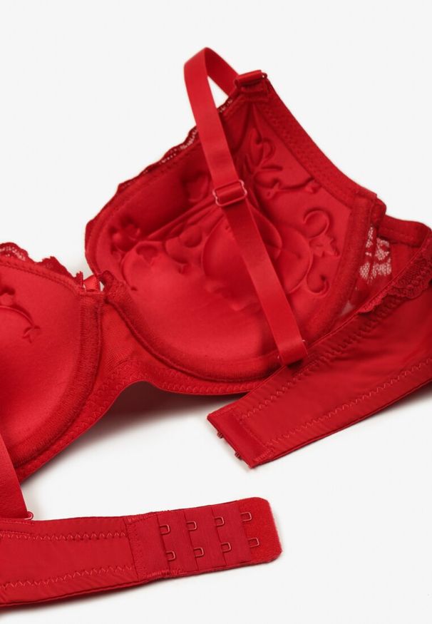 Born2be - Czerwony Biustonosz Push Up Ozdobiony Koronką Nalisse. Kolor: czerwony. Materiał: koronka. Rodzaj stanika: push-up. Wzór: aplikacja, koronka