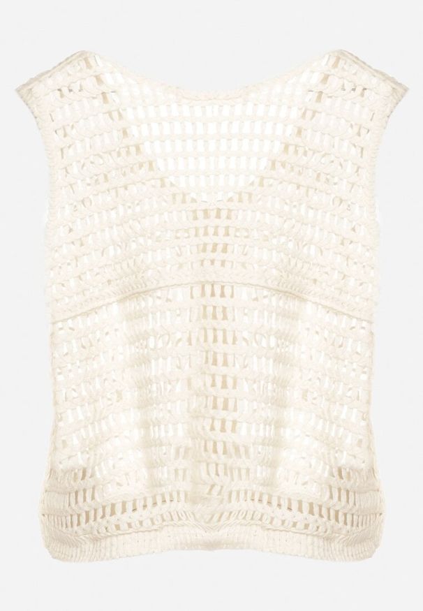 Born2be - Beżowa Bluzka Boho Bez Rękawów z Guzikami Haftem i Ażurowym Zdobieniem Linetela. Okazja: na co dzień. Kolor: beżowy. Materiał: jeans, materiał, bawełna. Długość rękawa: bez rękawów. Wzór: aplikacja, ażurowy, haft. Styl: boho
