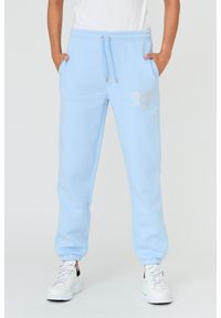 Juicy Couture - JUICY COUTURE Błękitne damskie spodnie Heart Diamante, Rozmiar XS. Kolor: niebieski. Materiał: poliester, bawełna, skóra. Wzór: aplikacja #1