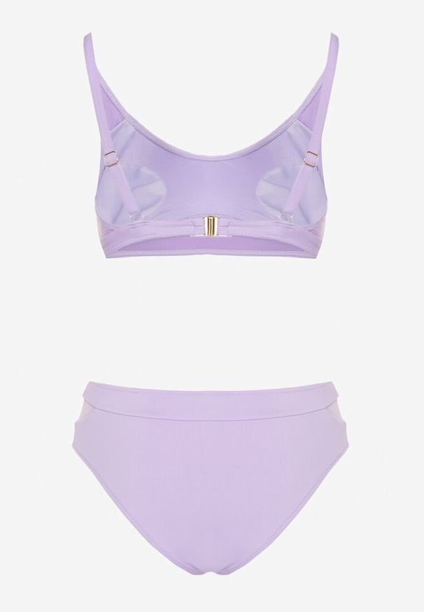 Renee - Fioletowe Bikini Biustonosz i Majtki Typu Figi Zdobione Siateczką Natelina. Kolor: fioletowy. Wzór: aplikacja