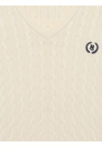 Big-Star - Sweter damski ze splotem warkoczowym z dekoltem v-neck kremowy Nisa 100. Kolor: kremowy. Materiał: bawełna, poliamid, włókno. Długość: długie. Wzór: ze splotem. Styl: klasyczny #2