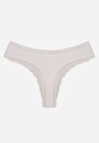 Renee - Białe Majtki Stringi Ozdobione Koronką z Bawełną Meniliphis. Kolor: biały. Materiał: koronka, bawełna. Wzór: koronka, aplikacja #2