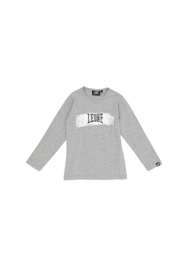 LEONE 1947 APPAREL - Dziewczęcy t-shirt Leone z długim rękawem i cekinami w kolorze Super Grey. Kolor: szary. Długość rękawa: długi rękaw. Długość: długie. Sport: joga i pilates