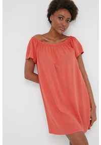 Answear Lab sukienka kolor pomarańczowy mini rozkloszowana. Typ kołnierza: dekolt hiszpanka. Kolor: pomarańczowy. Materiał: tkanina. Długość rękawa: krótki rękaw. Typ sukienki: rozkloszowane. Styl: wakacyjny. Długość: mini #5