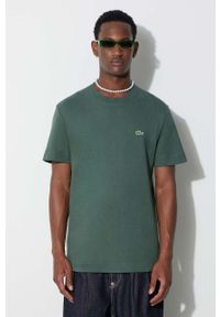 Lacoste t-shirt bawełniany kolor zielony gładki. Kolor: zielony. Materiał: bawełna. Wzór: gładki