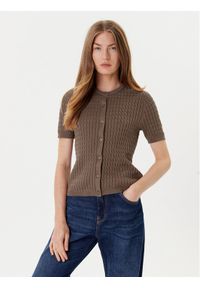 TOMMY HILFIGER - Tommy Hilfiger Kardigan WW0WW45707 Brązowy Slim Fit. Kolor: brązowy. Materiał: bawełna