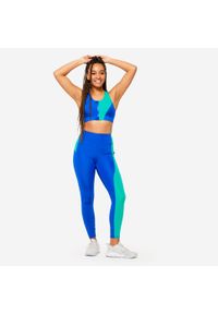 DOMYOS - Legginsy fitness damskie Domyos. Kolor: wielokolorowy, niebieski, zielony. Materiał: materiał, poliamid, poliester, elastan. Sport: fitness