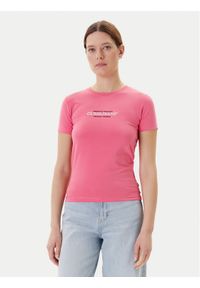 Guess Jeans T-Shirt W4YI03 J1314 Różowy Slim Fit. Kolor: różowy. Materiał: bawełna