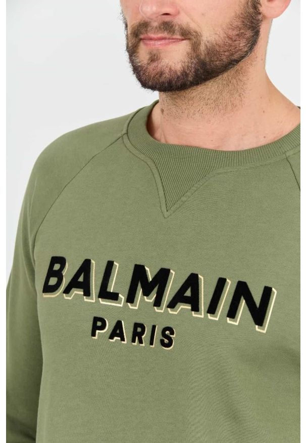 Balmain - BALMAIN Zielona męska bluza Flock&foil Sweatshirt, Rozmiar M. Kolor: zielony