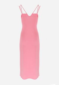 Born2be - Różowa Sukienka na Ramiączkach z Rozcięciem Sophiya. Kolor: różowy. Materiał: tkanina. Długość rękawa: na ramiączkach. Wzór: aplikacja, gładki. Długość: midi #5
