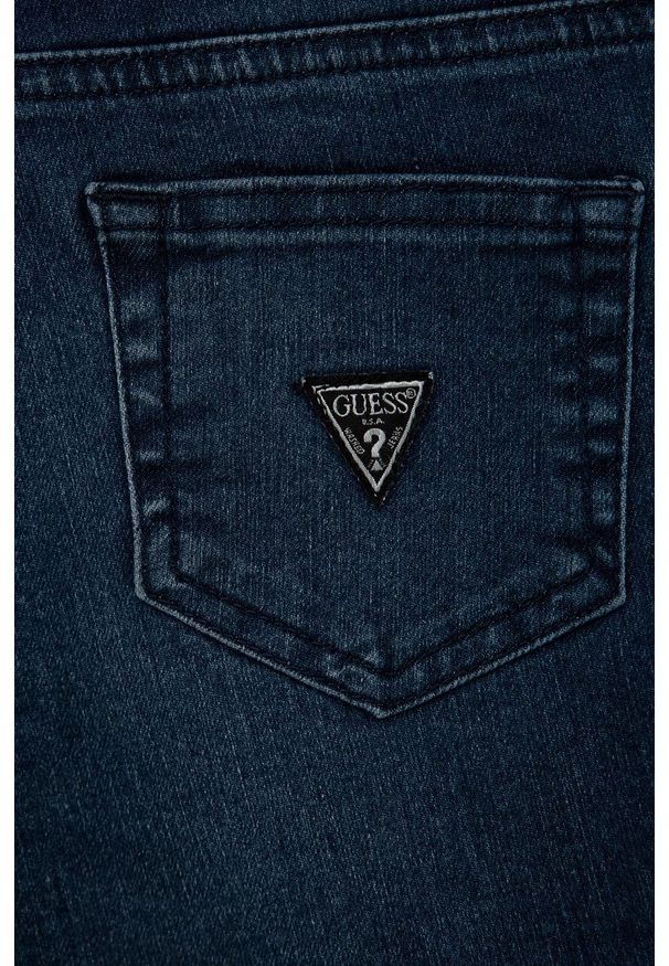 Guess szorty jeansowe dziecięce kolor granatowy gładkie regulowana talia. Stan: podwyższony. Kolor: niebieski. Materiał: jeans. Wzór: gładki