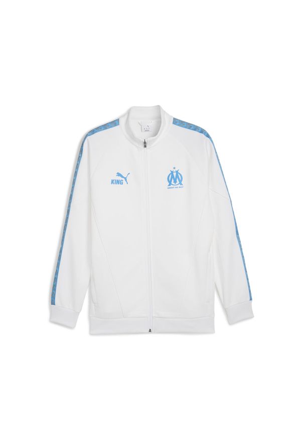 Puma - Męska kurtka Olympique Marsylia KING Anthem PUMA White Bleu Azur Blue. Kolor: niebieski, wielokolorowy, biały. Sport: bieganie