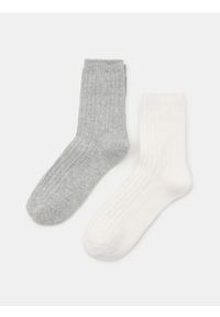 Sinsay - Prążkowane skarpetki 2 pack - szary. Kolor: szary. Materiał: prążkowany #1
