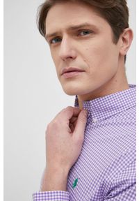 Polo Ralph Lauren koszula męska kolor fioletowy slim z kołnierzykiem button-down. Typ kołnierza: polo, button down. Kolor: fioletowy. Materiał: tkanina. Długość rękawa: długi rękaw. Długość: długie #3