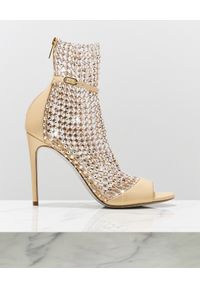RENE CAOVILLA - Beżowe sandały z kryształami Galaxia. Nosek buta: okrągły. Zapięcie: pasek. Kolor: złoty. Obcas: na obcasie. Wysokość obcasa: średni #8