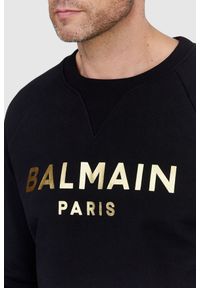 Balmain - BALMAIN Czarna bluza męska ze złotym logo. Kolor: czarny. Materiał: bawełna, prążkowany #4