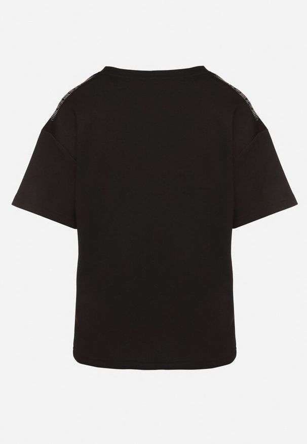 Born2be - Czarny T-shirt z Trójkątnym Dekoltem Foniriela. Okazja: na co dzień, do pracy. Kolor: czarny. Materiał: jeans. Styl: casual