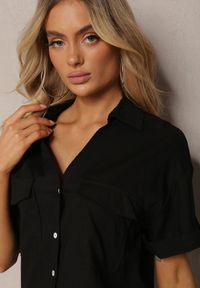 Renee - Czarna Bawełniana Koszula z Lnem o Klasycznym Fasonie Leontia. Kolor: czarny. Materiał: len, bawełna. Styl: klasyczny #3