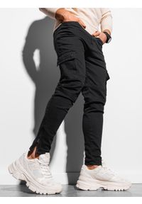 Ombre Clothing - Spodnie męskie joggery bojówki P924 - czarne - XXL. Kolor: czarny. Materiał: bawełna, elastan, jeans. Długość: krótkie
