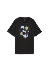 Puma - Damska koszulka o luźnym kroju z energetyzującą grafiką PUMA Black. Kolor: czarny. Sport: fitness