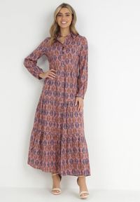 Born2be - Ciemnoróżowa Sukienka Hypsamna. Kolor: różowy. Materiał: skóra, bawełna. Długość rękawa: długi rękaw. Wzór: aplikacja, nadruk. Typ sukienki: szmizjerki, koszulowe. Długość: maxi #4