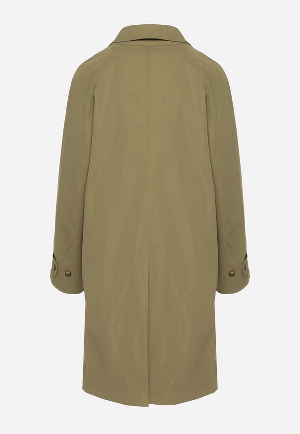 Born2be - Zielony Płaszcz Jednorzędowy z Kołnierzykiem Ronisse. Okazja: na co dzień. Kolor: zielony. Materiał: jeans. Styl: klasyczny, casual, elegancki