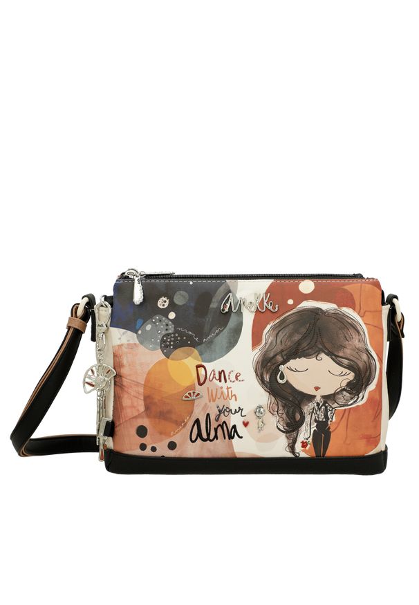 Pomarańczowa Oryginalna Listonoszka Damska Anekke Seria Alma. Kolor: pomarańczowy. Wzór: napisy, nadruk. Sezon: jesień. Dodatki: z breloczkiem. Styl: klasyczny, casual, elegancki. Rodzaj torebki: na ramię