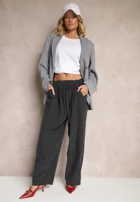 Renee - Ciemnoszare Bawełniane Spodnie High Waist o Szerokim Kroju Velili. Okazja: na co dzień. Stan: podwyższony. Kolor: szary. Materiał: bawełna. Styl: elegancki, casual #4