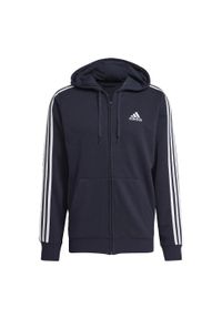 Adidas - Bluza dresowa męska adidas ESSENTIAL 3 STRIPES. Typ kołnierza: kaptur. Kolor: niebieski, wielokolorowy, biały. Materiał: dresówka. Wzór: paski. Sport: fitness