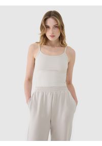 4f - 4F Crop-top slim damski - beżowy XL. Kolor: beżowy. Materiał: elastan, materiał, włókno, dzianina, syntetyk. Długość rękawa: na ramiączkach. Wzór: ze splotem, gładki, jednolity #2