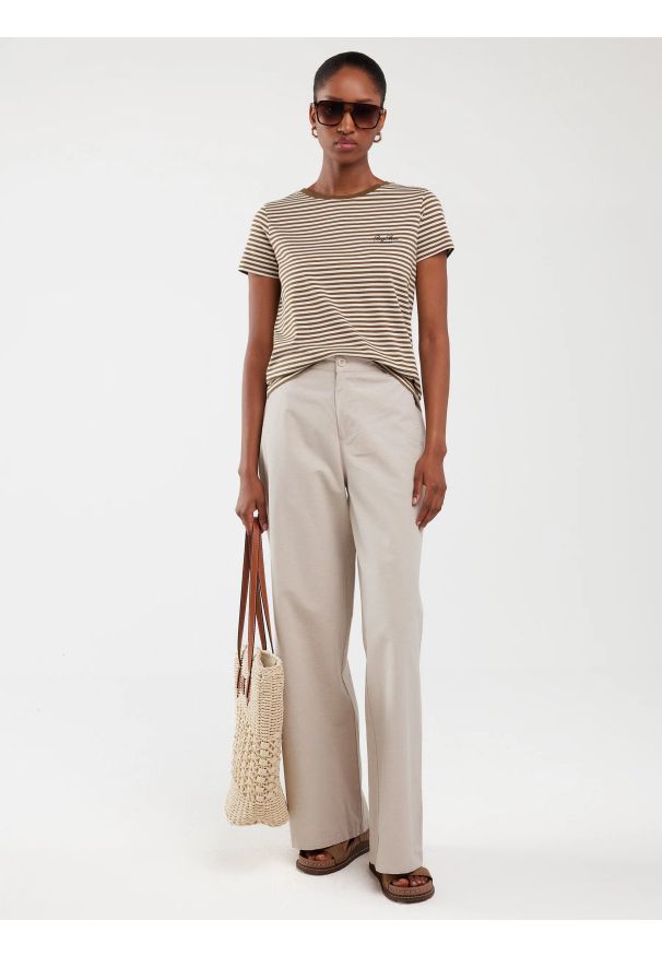 Big-Star - Koszulka damska w paski khaki Zenaida 303. Okazja: na co dzień. Kolor: zielony. Materiał: dzianina, jeans, skóra. Wzór: paski. Styl: klasyczny, casual