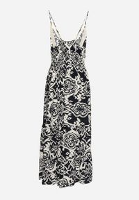 Born2be - Granatowa Bawełniana Sukienka Rozkloszowana w Etniczny Wzór z Koronką Taliosha. Okazja: na co dzień. Typ kołnierza: dekolt w kształcie V. Kolor: niebieski. Materiał: bawełna, koronka. Długość rękawa: na ramiączkach. Wzór: koronka. Styl: casual, elegancki #5