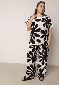 Born2be - Czarny Komplet z Wiskozy Bluzka z Falbankami i Szerokie Spodnie w Liście Thalla. Kolor: czarny. Materiał: wiskoza #3