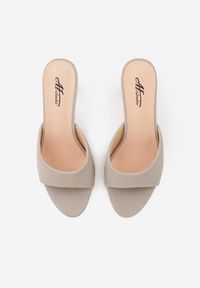 Renee - Szare Klapki na Obcasie Kaczuszka z Odkrytym Noskiem Nadah. Kolor: szary. Materiał: koronka. Obcas: na obcasie. Styl: elegancki. Wysokość obcasa: średni #4