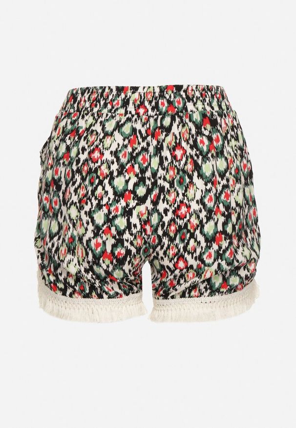 Born2be - Czarno-Różowe Wiskozowe Szorty z Gumką w Pasie Ozdobione Frędzlami Sirofea. Okazja: na spacer. Stan: podwyższony. Kolor: czarny. Materiał: wiskoza. Wzór: aplikacja. Sezon: lato. Styl: elegancki