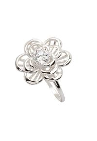 Polcarat Design - Pierścionek srebrny kwiatek PK 1680. Materiał: srebrne. Kolor: srebrny. Wzór: kwiaty. Kamień szlachetny: cyrkonia #1