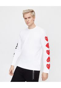 COMME DES GARCONS PLAY - Biała koszulka z czerwonymi sercami. Kolor: biały. Materiał: jeans, dresówka, bawełna. Długość rękawa: długi rękaw. Długość: długie. Styl: sportowy #1