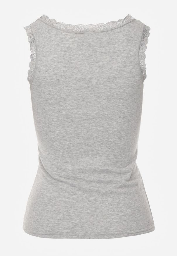 Renee - Ciemnoszary Top z Bawełny Ozdobiony u Góry Koronką Berice. Kolor: szary. Materiał: bawełna, koronka. Wzór: aplikacja, koronka