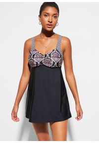 bonprix - Długie tankini (2 części). Kolor: czarny. Długość rękawa: na ramiączkach. Długość: długie. Wzór: nadruk #1