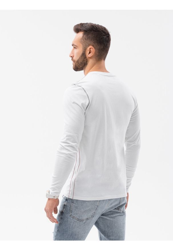 Ombre Clothing - Longsleeve męski z nadrukiem L130 - biały - XXL. Kolor: biały. Materiał: bawełna, tkanina. Długość rękawa: długi rękaw. Wzór: nadruk