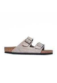 Klapki męskie Birkenstock Arizona Leve. Kolor: wielokolorowy, szary. Materiał: skóra. Szerokość cholewki: normalna. Sport: turystyka piesza