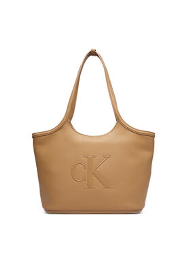 Calvin Klein Torebka Bold Ck LV04F3562G Beżowy. Kolor: beżowy. Materiał: skórzane