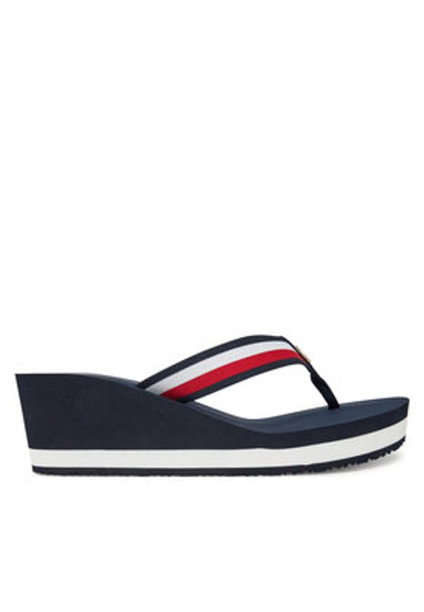 TOMMY HILFIGER - Tommy Hilfiger Japonki Th Corporate Wedge Beach Sandal FW0FW08520 Granatowy. Kolor: niebieski. Materiał: materiał