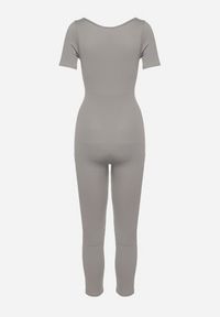 Born2be - Szary Długi Kombinezon Bodycon z Prążkowanej Dzianiny Selagia. Okazja: na co dzień. Kolor: szary. Materiał: dzianina, prążkowany. Długość: długie. Styl: casual #2