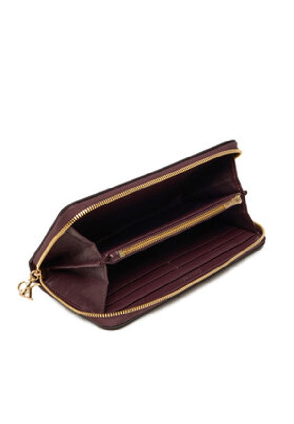 Calvin Klein Duży Portfel Damski Ck Large Zip Around LV04F1093G Bordowy. Kolor: czerwony. Materiał: skóra