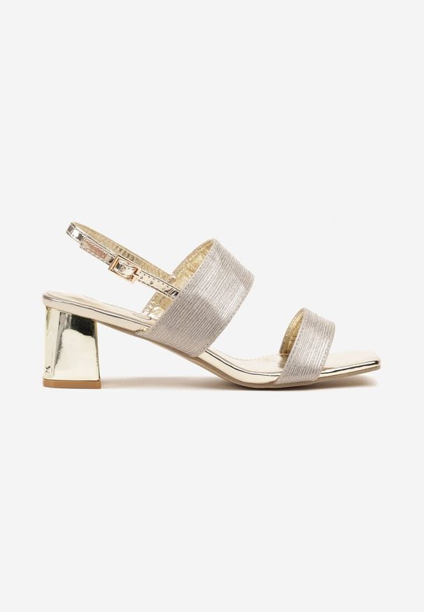 Renee - Złote Sandały Brokatowe na Słupkowym Obcasie z Metalicznym Połyskiem Greltewi. Kolor: złoty. Materiał: jeans. Obcas: na obcasie. Styl: elegancki. Wysokość obcasa: średni