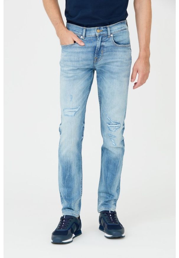 7 FOR ALL MANKIND Niebieskie jeansy Slimmy Tapered. Kolor: niebieski